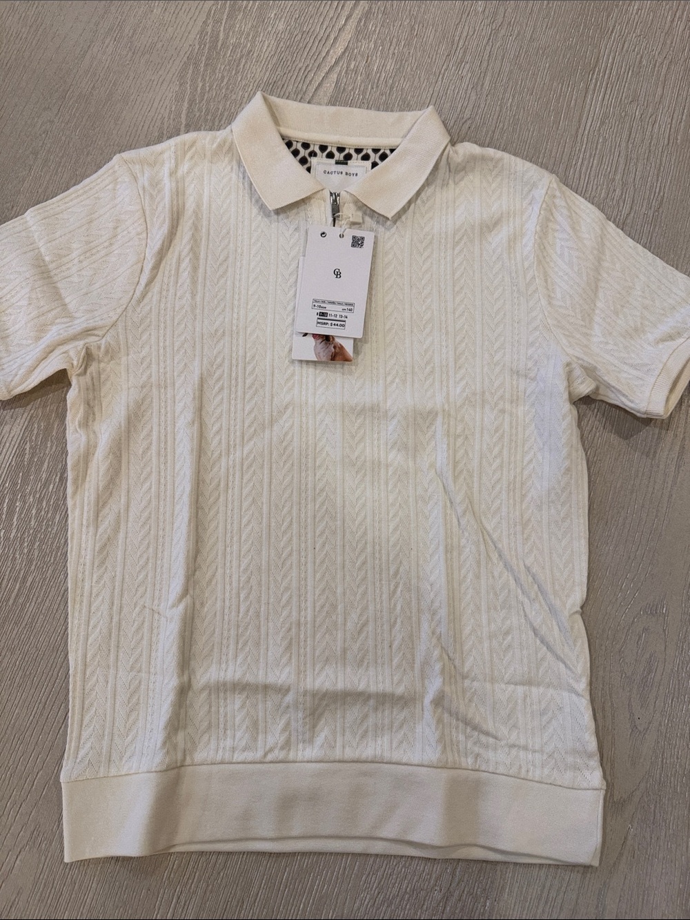 Cactus Boys Cream Textured Zip Polo